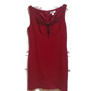 Vintage 80s/90s Red & Black Beaded Dress Casual Corner Size 12 Sleeveless